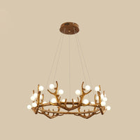 Antler Living Room Ceiling Lighting Vintage Resin Brown LED Chandelier - Rebooters