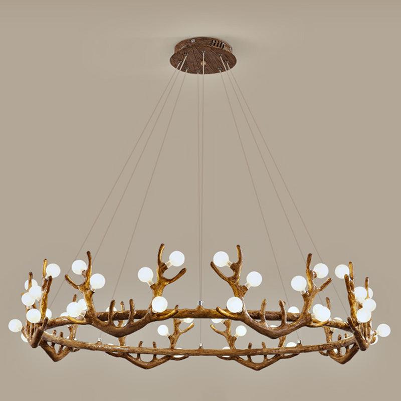 Antler Living Room Ceiling Lighting Vintage Resin Brown LED Chandelier - Rebooters