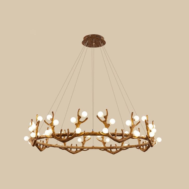 Antler Living Room Ceiling Lighting Vintage Resin Brown LED Chandelier - Rebooters