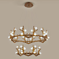 Antler Living Room Ceiling Lighting Vintage Resin Brown LED Chandelier - Rebooters