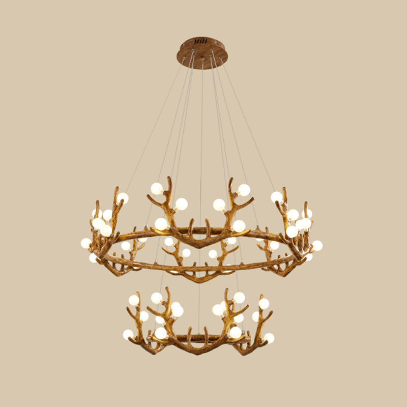 Antler Living Room Ceiling Lighting Vintage Resin Brown LED Chandelier - Rebooters