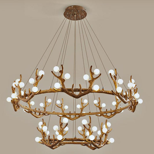 Antler Living Room Ceiling Lighting Vintage Resin Brown LED Chandelier - Rebooters