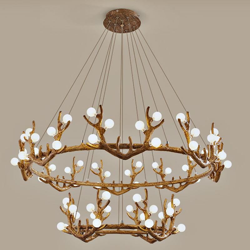 Antler Living Room Ceiling Lighting Vintage Resin Brown LED Chandelier - Rebooters