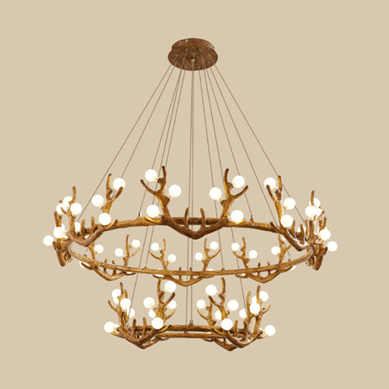 Antler Living Room Ceiling Lighting Vintage Resin Brown LED Chandelier - Rebooters