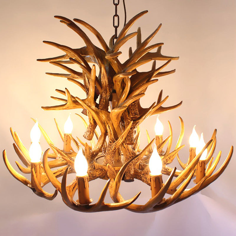 Vintage Antler Shaped Chandelier Pendant Light Resin Hanging Light for Living Room - Rebooters