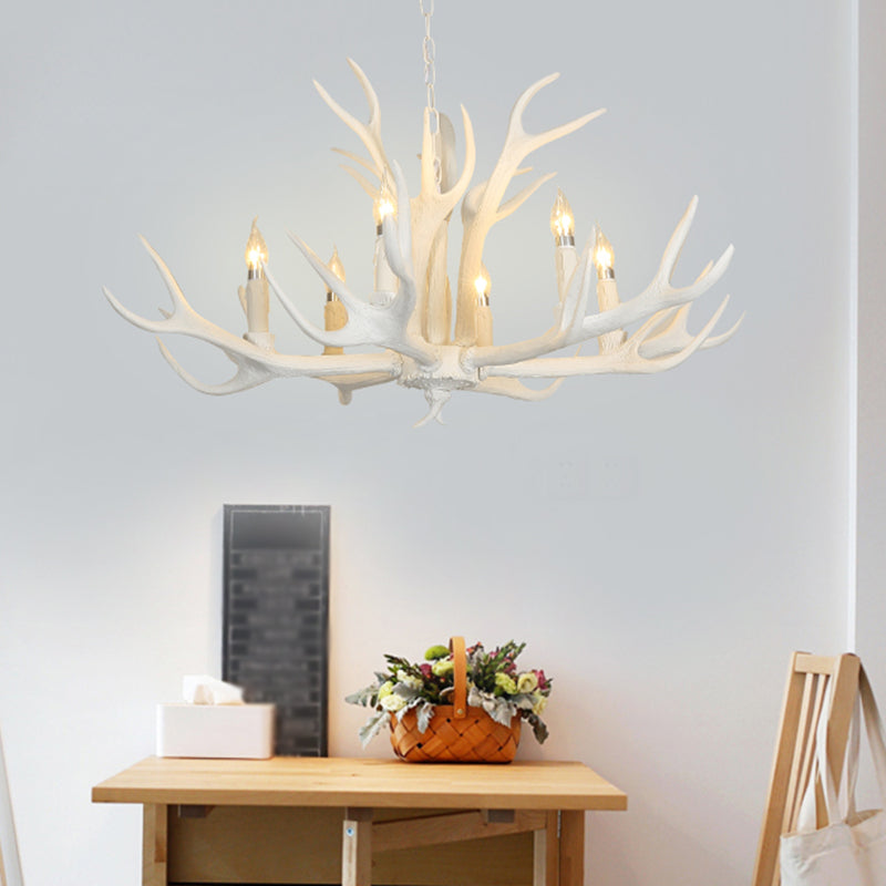 White Deer Horn Shaped Chandelier Lighting Classic Resin Pendant Light - Rebooters