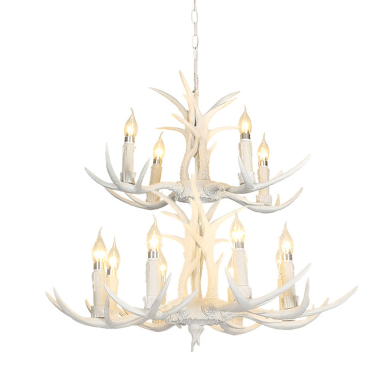 White Deer Horn Shaped Chandelier Lighting Classic Resin Pendant Light - Rebooters