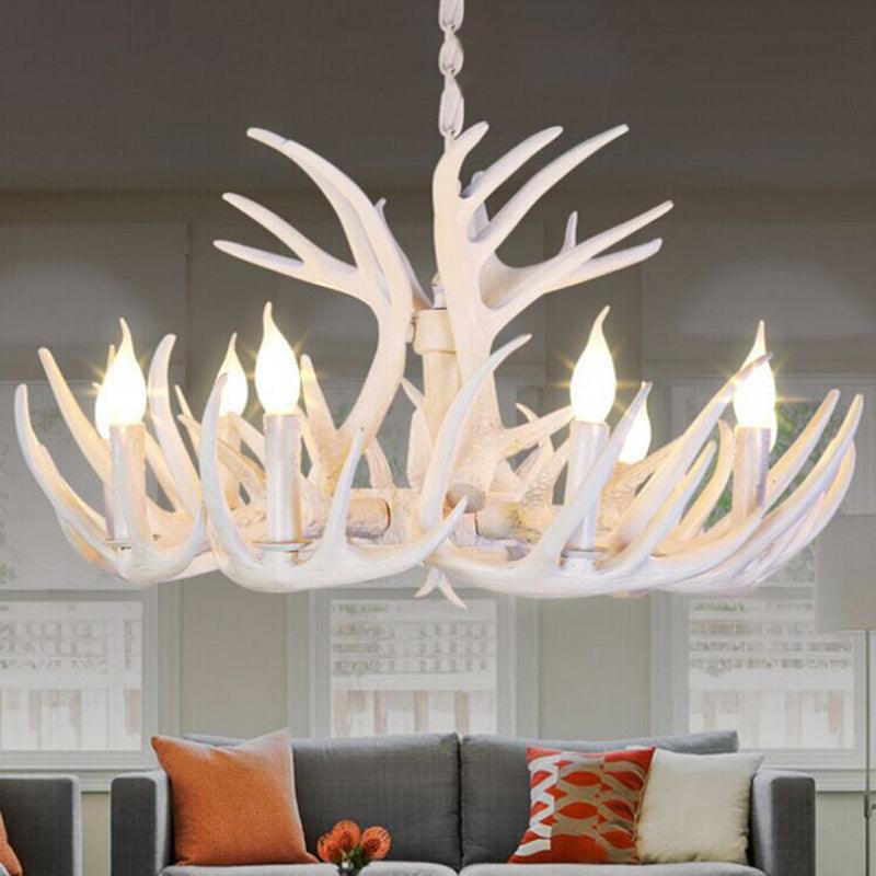 Antler Shaped Dining Room Chandelier Lighting Classic Resin White Pendant Light Fixture - Rebooters