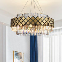 Artistic Round Suspension Lighting Clear Crystal Chandelier Gold - Rebooters
