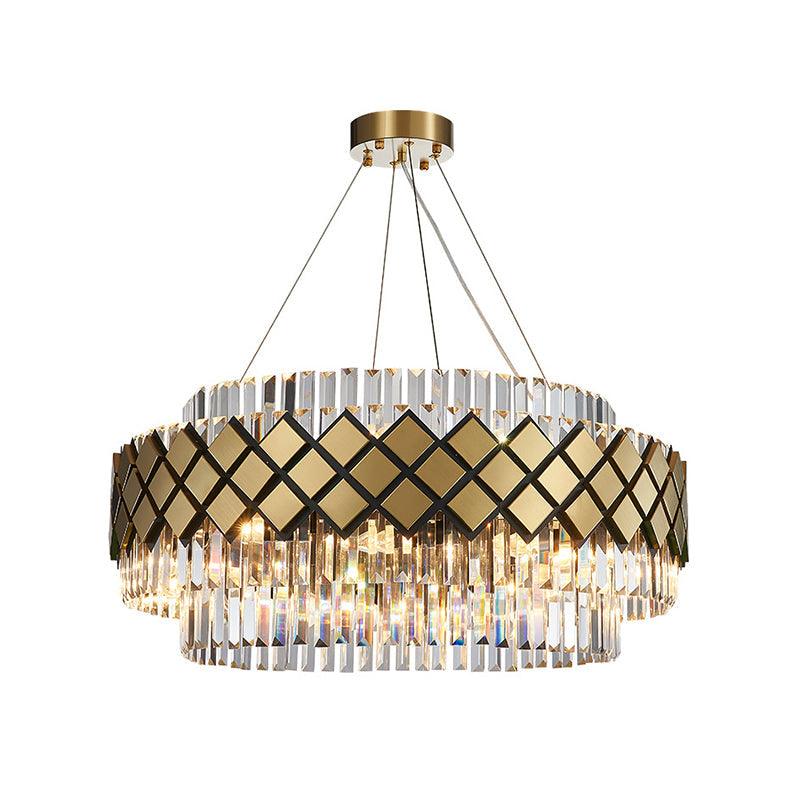 Artistic Round Suspension Lighting Clear Crystal Chandelier Gold - Rebooters