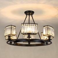 Artistic Ring Shaped Suspension Light Clear Crystal Chandelier Black - Rebooters