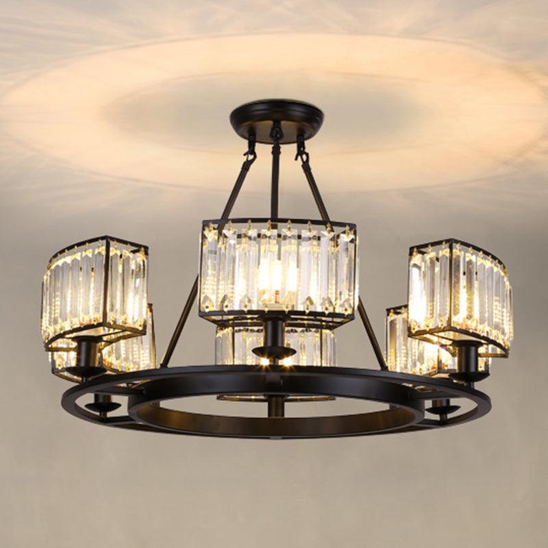 Artistic Ring Shaped Suspension Light Clear Crystal Chandelier Black - Rebooters