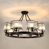 Artistic Ring Shaped Suspension Light Clear Crystal Chandelier Black - Rebooters