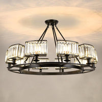 Artistic Ring Shaped Suspension Light Clear Crystal Chandelier Black - Rebooters