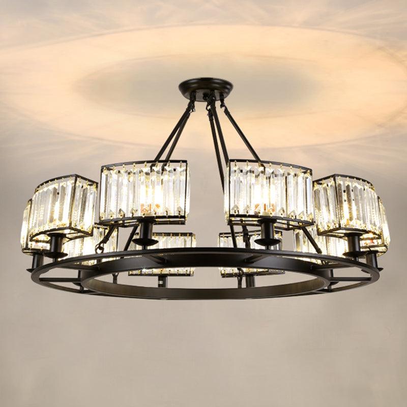 Artistic Ring Shaped Suspension Light Clear Crystal Chandelier Black - Rebooters