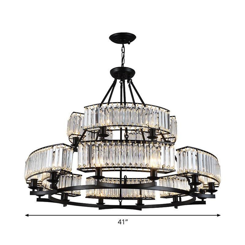 Artistic Ring Shaped Suspension Light Clear Crystal Chandelier Black - Rebooters