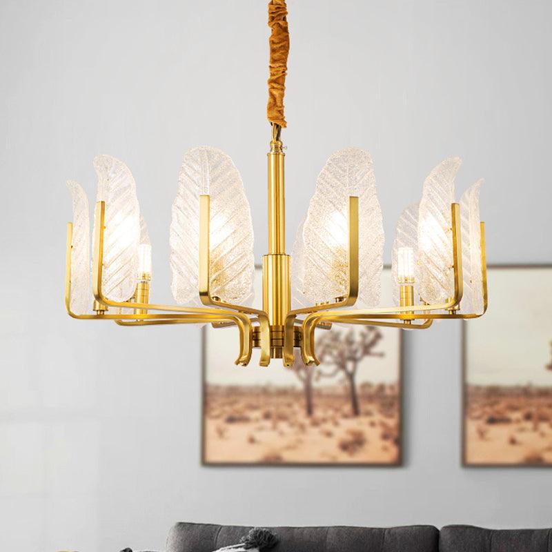 Leaf-Shaped Ceiling Lighting Postmodern Seedy Glass Gold Chandelier - Rebooters