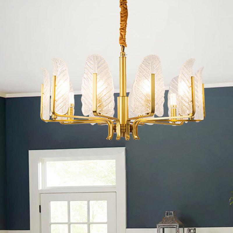 Leaf-Shaped Ceiling Lighting Postmodern Seedy Glass Gold Chandelier - Rebooters