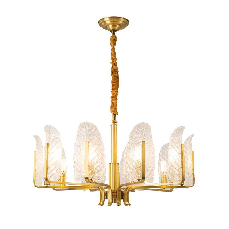 Leaf-Shaped Ceiling Lighting Postmodern Seedy Glass Gold Chandelier - Rebooters