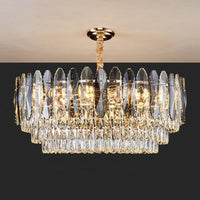 Artistic Tiered Chandelier Lighting Minimalist Clear K9 Crystal Pendant Light Gold - Rebooters