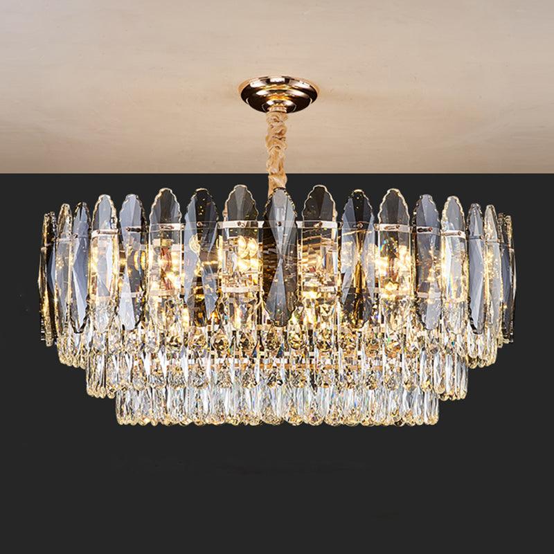 Artistic Tiered Chandelier Lighting Minimalist Clear K9 Crystal Pendant Light Gold - Rebooters