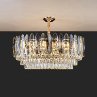 Artistic Tiered Chandelier Lighting Minimalist Clear K9 Crystal Pendant Light Gold - Rebooters