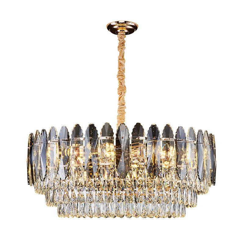 Artistic Tiered Chandelier Lighting Minimalist Clear K9 Crystal Pendant Light Gold - Rebooters
