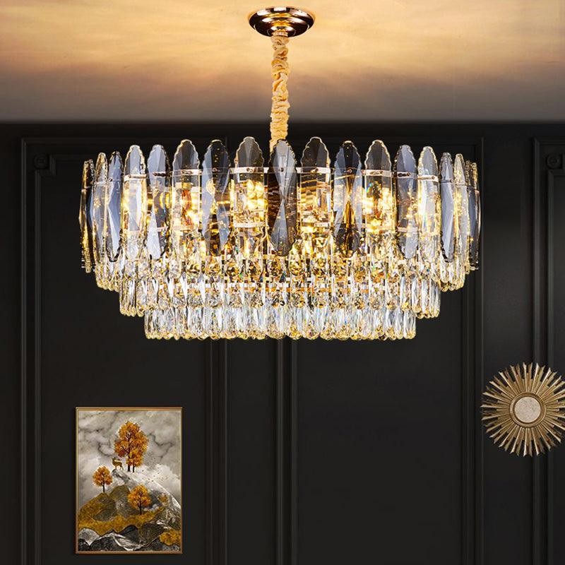 Artistic Tiered Chandelier Lighting Minimalist Clear K9 Crystal Pendant Light Gold - Rebooters