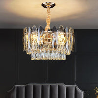 Artistic Tiered Chandelier Lighting Minimalist Clear K9 Crystal Pendant Light Gold - Rebooters