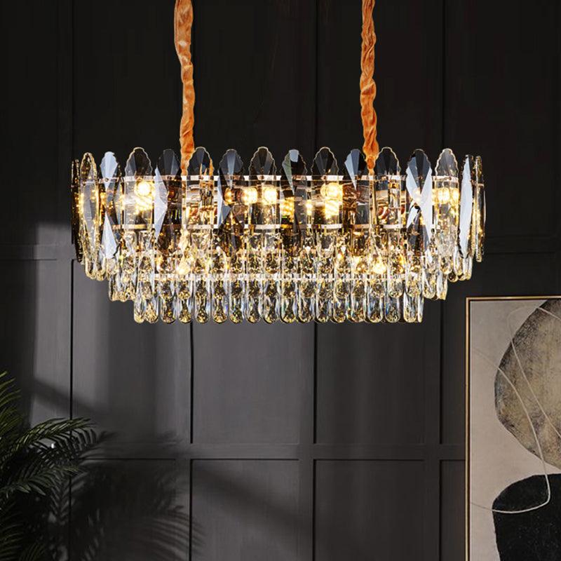 Artistic Tiered Chandelier Lighting Minimalist Clear K9 Crystal Pendant Light Gold - Rebooters