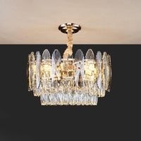 Artistic Tiered Chandelier Lighting Minimalist Clear K9 Crystal Pendant Light Gold - Rebooters