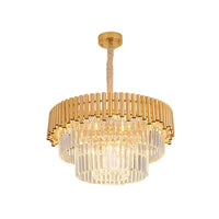 Artistic Tiered Round Suspension Light Clear Crystal Living Room Chandelier Light in Gold - Rebooters