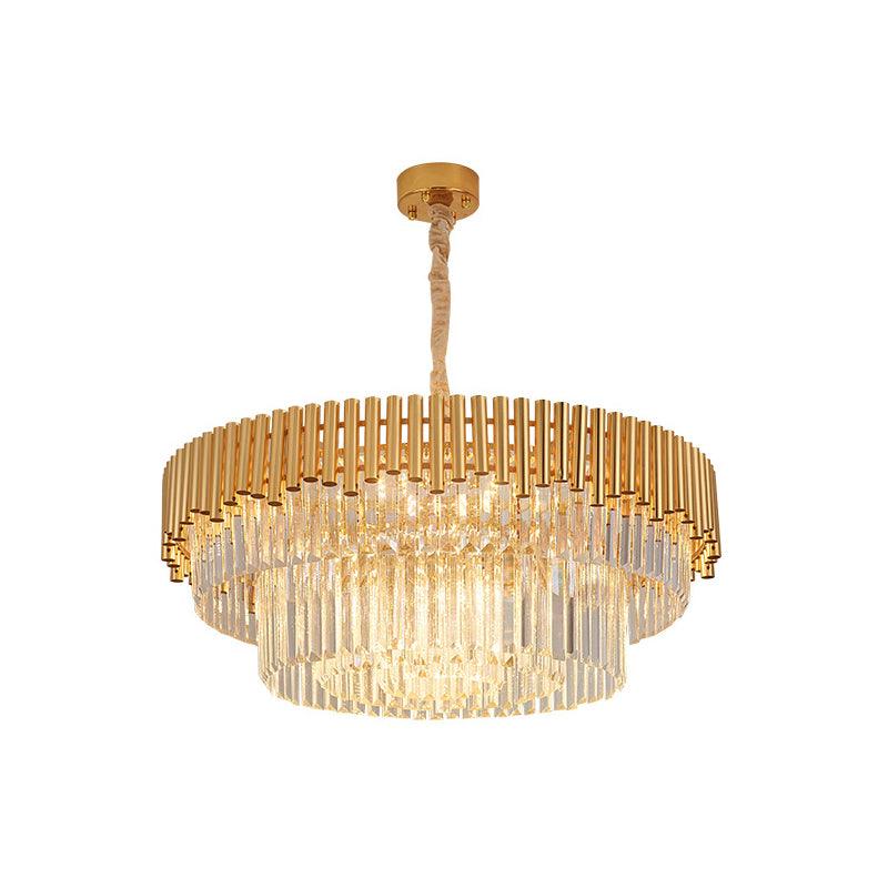 Artistic Tiered Round Suspension Light Clear Crystal Living Room Chandelier Light in Gold - Rebooters