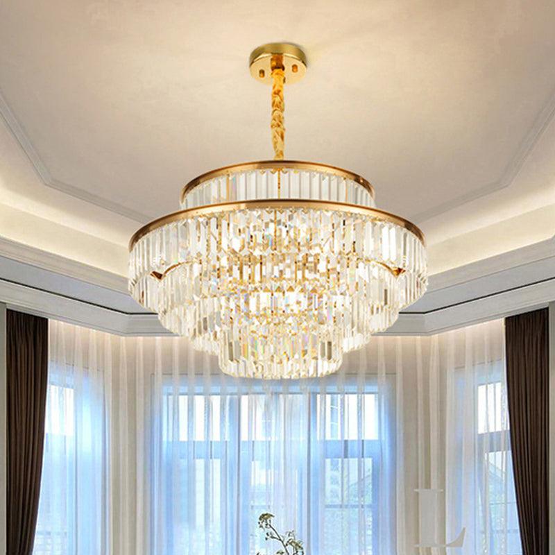 Artistic Circular Tiers Suspension Light Tri-Prism Crystal Chandelier in Gold - Rebooters