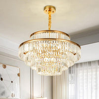 Artistic Circular Tiers Suspension Light Tri-Prism Crystal Chandelier in Gold - Rebooters
