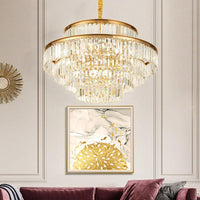 Artistic Circular Tiers Suspension Light Tri-Prism Crystal Chandelier in Gold - Rebooters