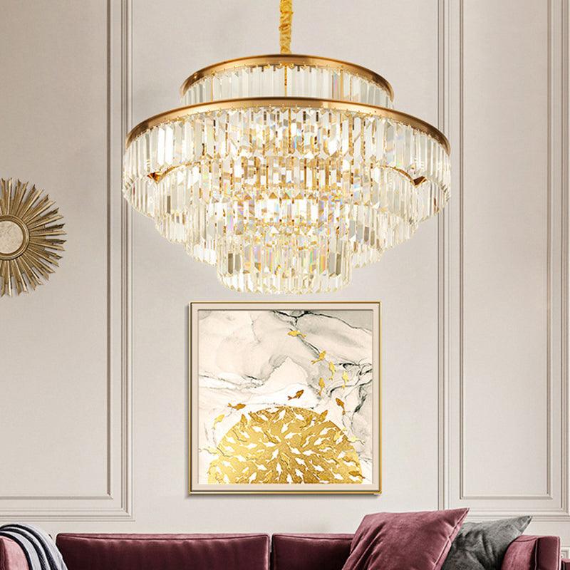 Artistic Circular Tiers Suspension Light Tri-Prism Crystal Chandelier in Gold - Rebooters