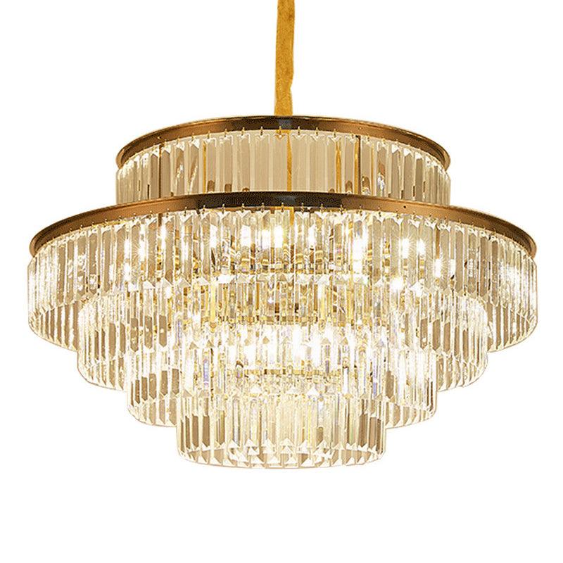 Artistic Circular Tiers Suspension Light Tri-Prism Crystal Chandelier in Gold - Rebooters