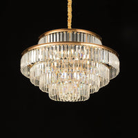 Artistic Circular Tiers Suspension Light Tri-Prism Crystal Chandelier in Gold - Rebooters