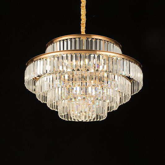 Artistic Circular Tiers Suspension Light Tri-Prism Crystal Chandelier in Gold - Rebooters
