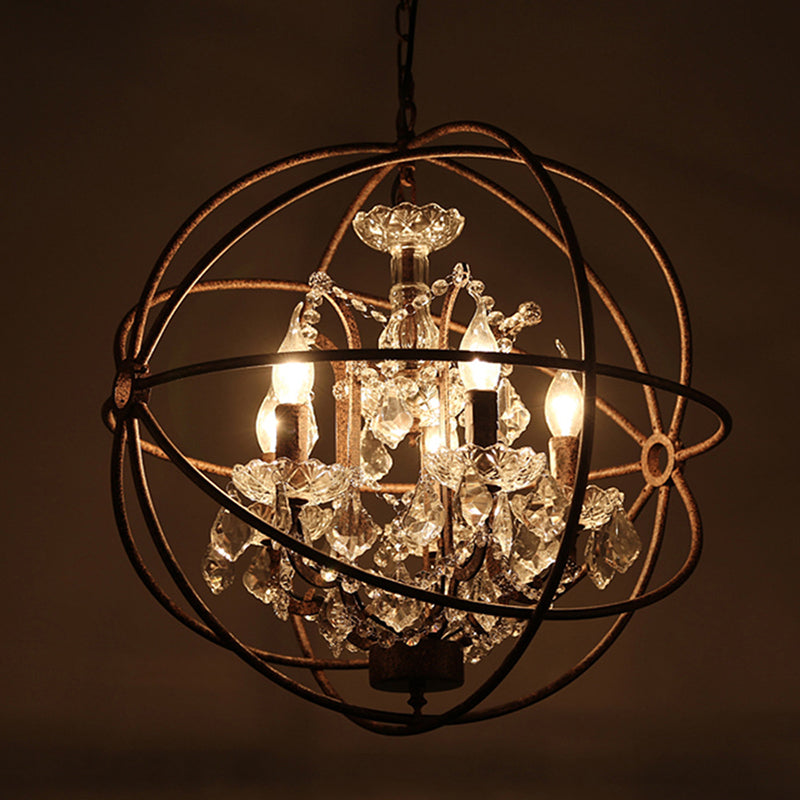 Wrought Iron Spherical Chandelier Pendant Rustic 4-Light - Rebooters