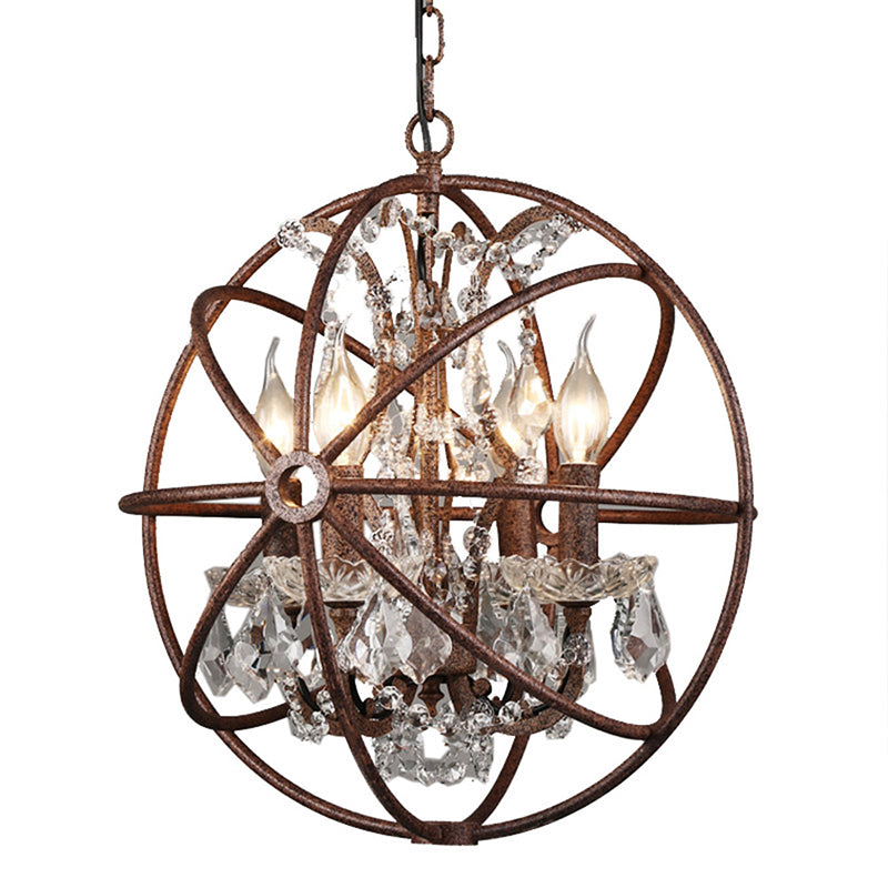 Wrought Iron Spherical Chandelier Pendant Rustic 4-Light - Rebooters