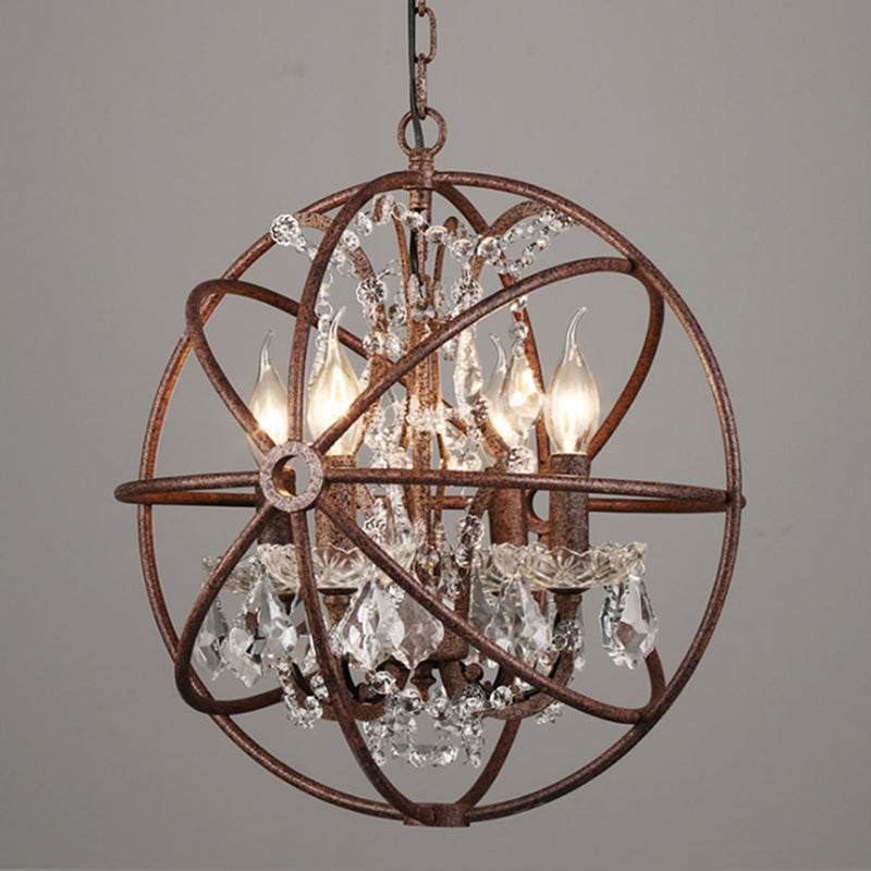 Wrought Iron Spherical Chandelier Pendant Rustic 4-Light - Rebooters