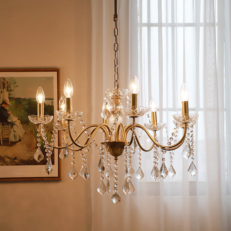 Faux Candle Hanging Pendant Light Rural Gold Chandelier - Rebooters