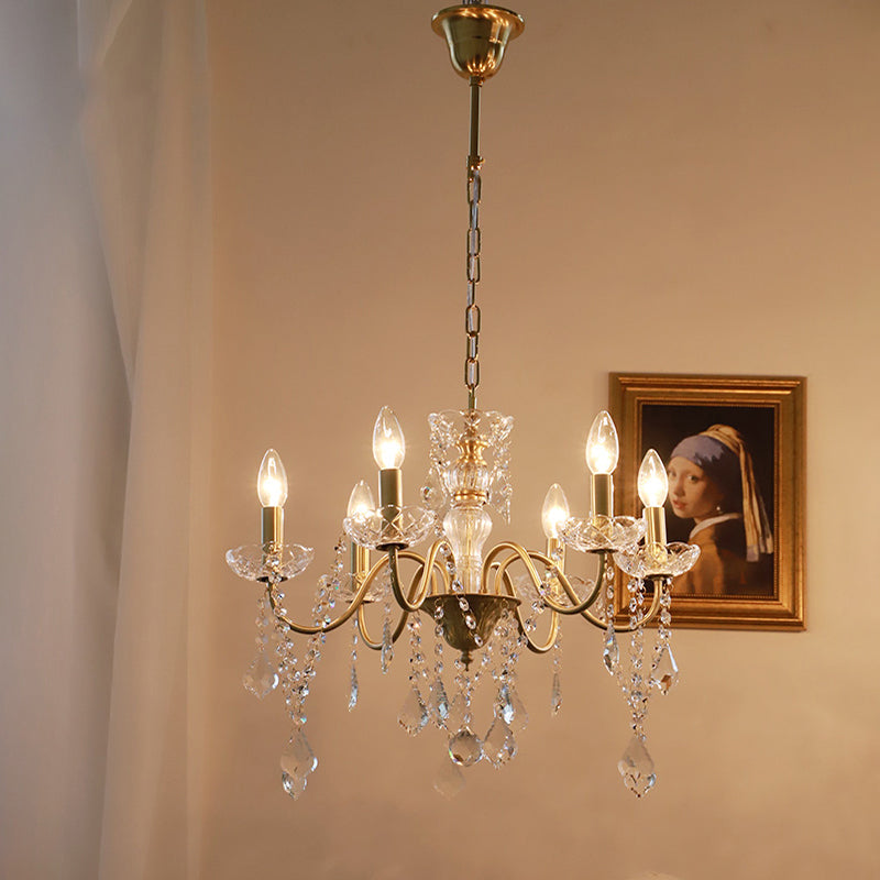 Faux Candle Hanging Pendant Light Rural Gold Chandelier - Rebooters