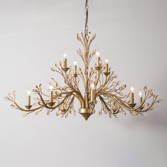 Amber Crystal Branch Pendant Chandelier Rustic Gold Lighting - Rebooters