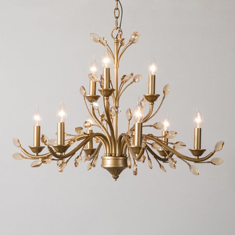 Amber Crystal Branch Pendant Chandelier Rustic Gold Lighting - Rebooters