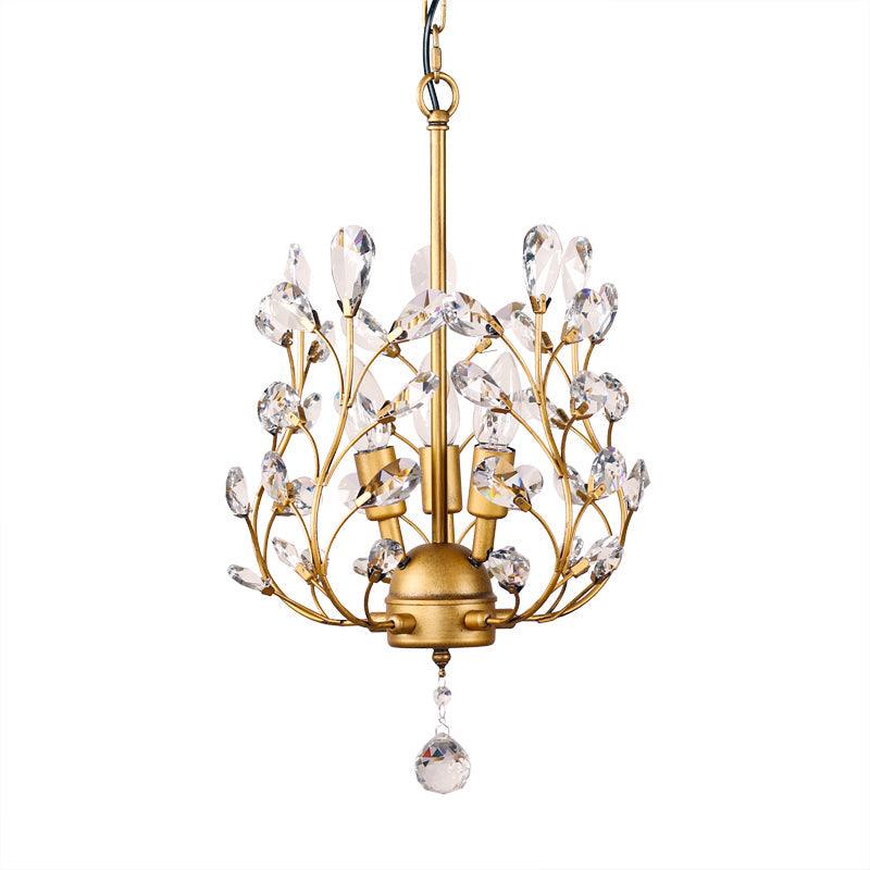3-Bulb Branch Shaped Hanging Lamp Rural Beveled Crystal Ceiling Chandelier - Rebooters