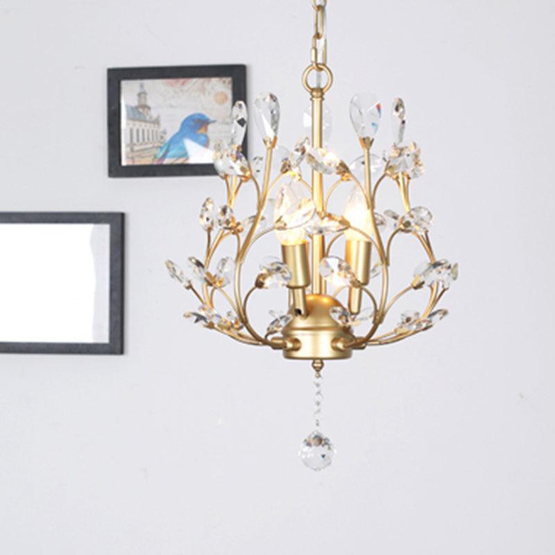 3-Bulb Branch Shaped Hanging Lamp Rural Beveled Crystal Ceiling Chandelier - Rebooters