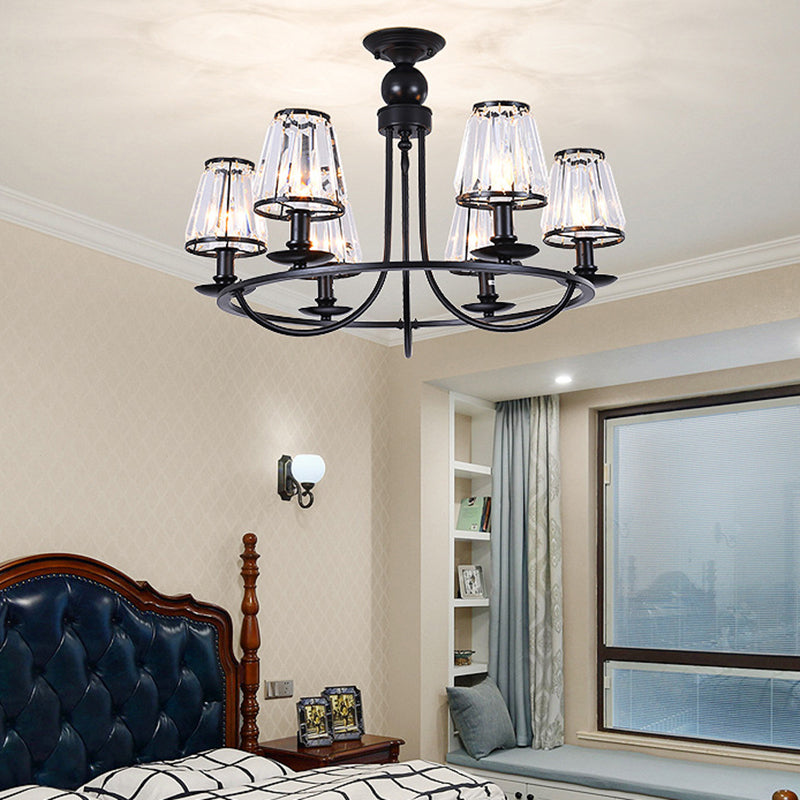 Black Conic Ceiling Suspension Lamp Traditional Cut-Crystal Chandelier - Rebooters
